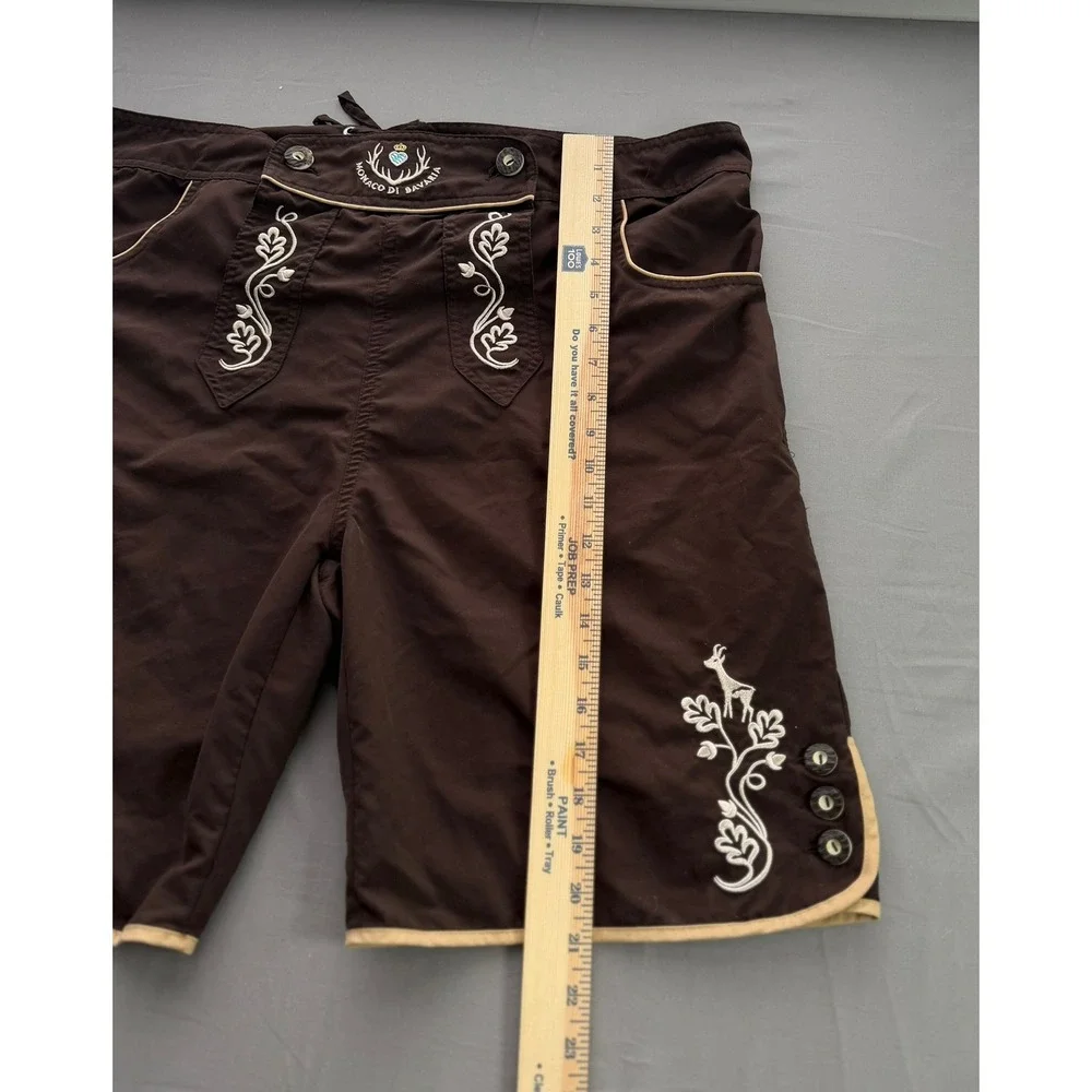 Monaco Di Bavaria Men XXL Brown Lederhosen Style Shorts Embroidered Oktoberfest